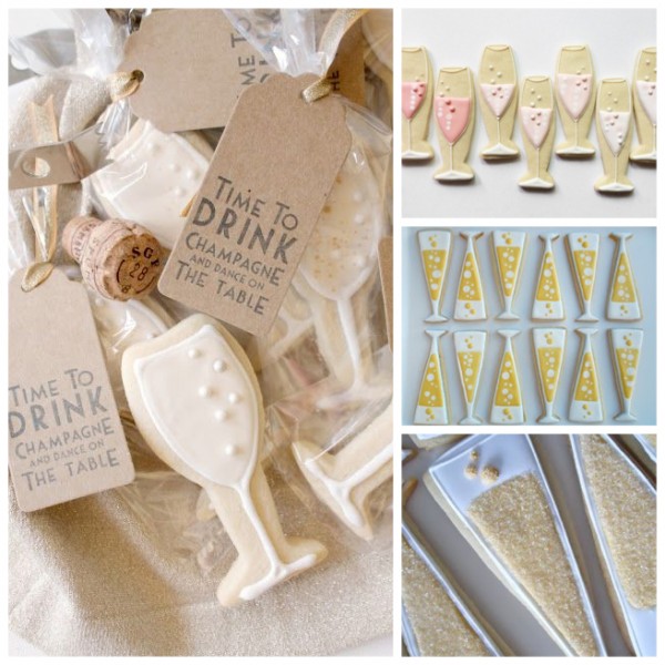 Biscotti decorati a forma di flûte di Champagne