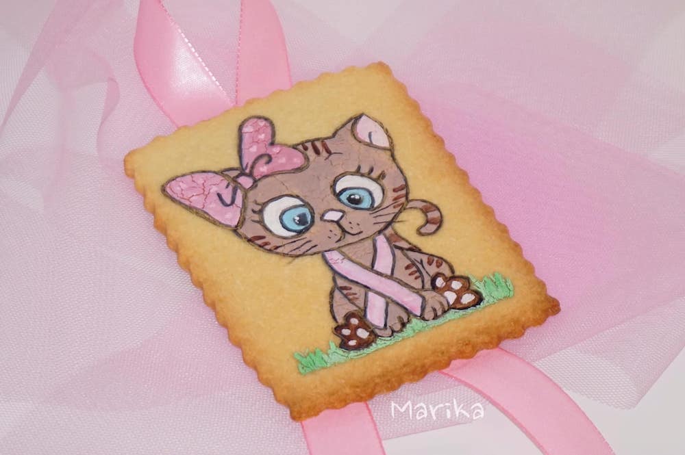 biscotto nastrino rosa gatto